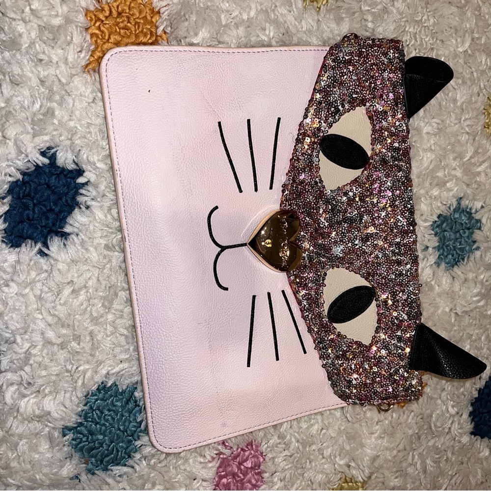 Betsey Johnson Glittery Pink Cat Pouch